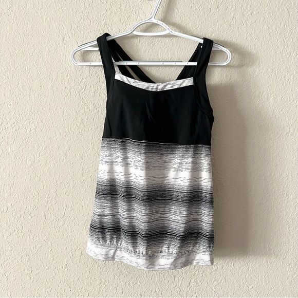 Athleta Criss Cross Back Tank Built-In Sports Bra Women's Heathered Black Size S - Picture 1 of 8